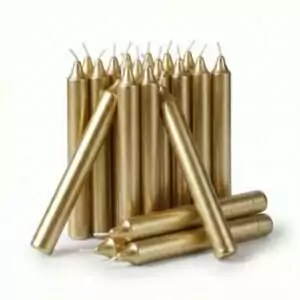 Pack of twenty metallic gold 1/2-inch chime spell candles for solar rituals wealth manifestation success magic and Litha Sun ceremony candle work