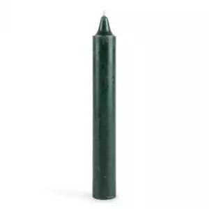Green 6-inch taper candle — tall dark green pointed ritual taper for money-drawing, prosperity, and heart chakra spell work.