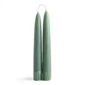 Pair of 7-inch sage green taper candles for healing rituals wisdom seeking nature magic and Imbolc spring renewal altar work
