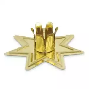 Gold-toned seven-pointed Fairy Star metal chime candle holder with a central pronged fixture for holding standard chime candles.