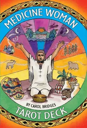 Medicine Woman Tarot deck by Carol Bridges showing box and illustrated cards with earth-centred indigenous-inspired nature imagery