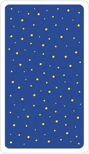 Radiant Rider-Waite Tarot card back design — blue field with yellow stars showing the star-patterned reverse of the Poshkus recolored deck.
