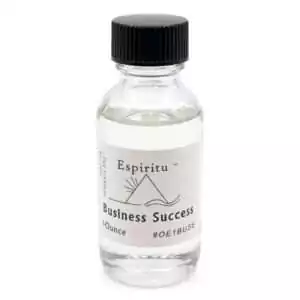 Espiritu Business Success ritual oil 1oz clear glass bottle with black screw cap — hoodoo condition oil for drawing prosperity and clients to your work.