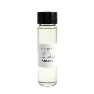 Small 2 dram glass vial of Espiritu Almond ritual aroma oil with label, a warm sweet fragrance for prosperity and wisdom ritual workings.