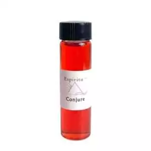 Small 2 dram glass vial of Espiritu Conjure ritual oil with label, a hoodoo amplifier oil for powering up magical workings and intentions.