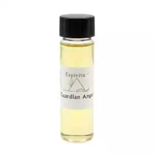 Small 2 dram glass vial of Espiritu Guardian Angel ritual oil with label, for invoking angelic protection and divine guardianship in ritual.