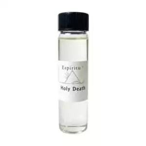 Small 2 dram glass vial of Espiritu Holy Death Santa Muerte ritual oil with label, for Santa Muerte devotional and petition rituals.