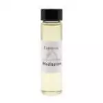 Small 2 dram glass vial of Espiritu Meditation ritual oil with label and black cap, for calming and deepening meditative practice.