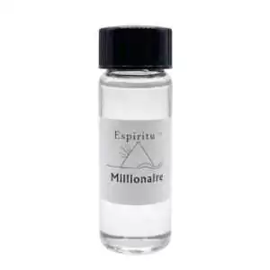 Espiritu Millionaire Oil 2 dram bottle with gold and green label — hoodoo condition oil for wealth and financial abundance.