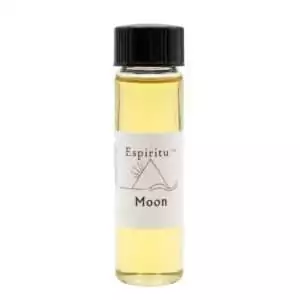 Small 2 dram glass vial of Espiritu Moon ritual oil with label and black cap, for lunar magic and intuition rituals.