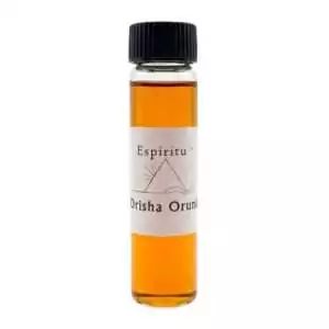 Small 2 dram glass vial of Espiritu Orisha Orunla ritual oil with label, used in Ifá divination and Lucumí wisdom practices.