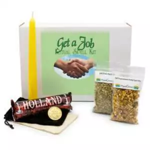 Get A Job Boxed Ritual Kit — complete career and job search candle spell set with spell mixes, bags, amulet, and instruction for employment and opportunity magic.