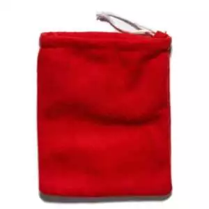 Small red flannel drawstring mojo bag 3x4 inch — soft red fabric pouch used for making hoodoo conjure hands and gris-gris spell sachets.