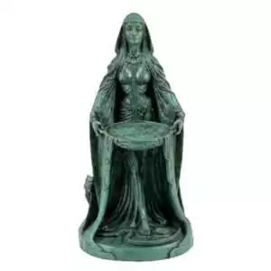 Hand-painted resin statue of Celtic Goddess Danu, the mother of the Tuatha De Danann, depicted for altar use and Celtic pagan devotion.