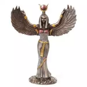 Silver finish Egyptian Isis goddess of magic and motherhood winged statue for deity altar Egyptian pagan practice and lunar ritual devotion