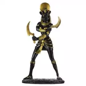 Eleven inch Sekhmet Egyptian warrior lioness goddess statue in resin for deity altar protection rituals and Egyptian pagan devotion
