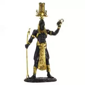 Twelve inch hand-painted black and gold Thoth Egyptian god of wisdom statue with ibis head for altar devotion and hermetic magic practice