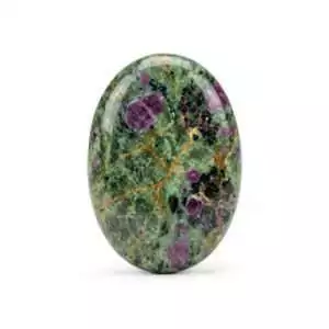 Polished ruby zoisite anyolite palm stone in red and green for heart chakra passion vitality and spiritual energy meditation