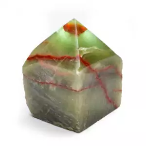 Green aragonite natural crystal tower with polished top in earthy sage and olive tones for grounding altar display and earth energy ritual