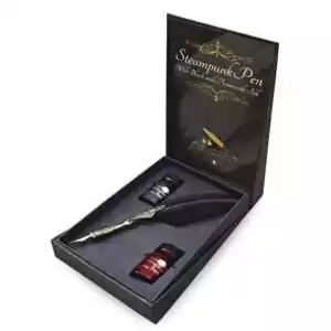 Steampunk pen with black and amaranth ink calligraphy set for ritual writing sigils and grimoire creation