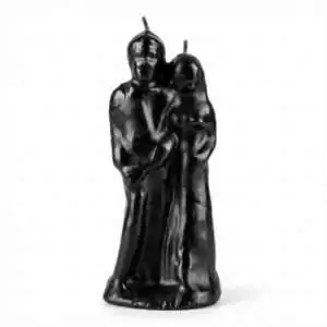 6-inch black wax bride and groom figural candle for hoodoo separation rituals — a black couple-shaped figure candle used in rootwork and conjure tradition.