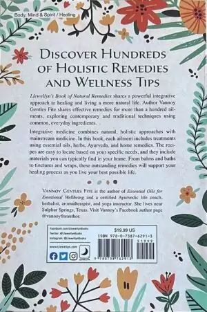Interior page from Llewellyn's Book of Natural Remedies — showing holistic remedy tips and natural wellness approaches with botanical illustrations.