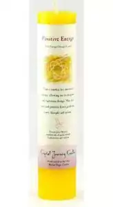 Crystal Journey Positive Energy reiki-charged 7-inch pillar candle for uplifting atmosphere joy and light-filled ritual space work