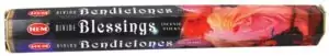 Divine Blessings HEM incense sticks 20-pack — floral packaging design with English 'Blessings' and Spanish 'Bendiciones' labeling.