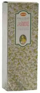 HEM Precious Jasmine incense sticks 20-pack in colorful packaging — hand-rolled masala jasmine blend for meditation and love rituals.