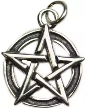 Sterling silver pentacle pendant with five-pointed star enclosed in circle design, classic Wiccan spiritual protection necklace pendant for daily ritual wear.