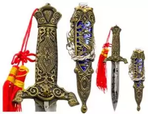 Eastern Dragon Athame 9.5 inch — ornate oriental dragon ritual athame with winding dragon decoration and braided red tassel, stainless steel 5.5-inch blade, for dragon magic and altar work.