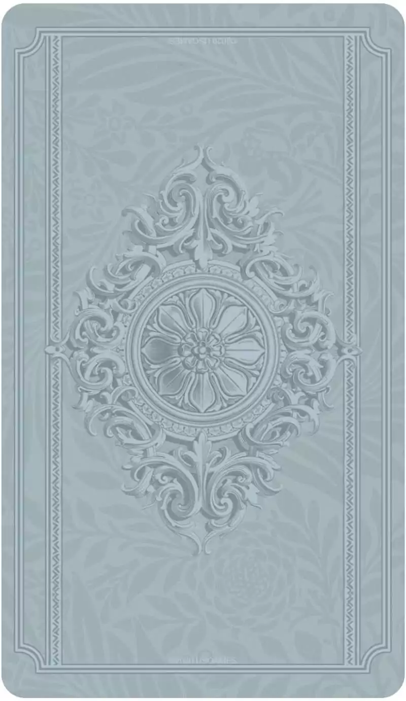 Textured embossed card back design in light blue with central floral motif from the Dreamkeepers Tarot deck.