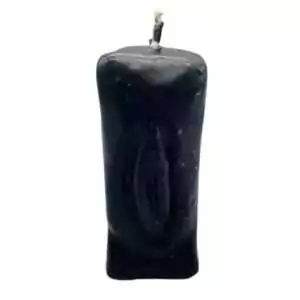 A 6.5-inch black female figure ritual candle, wax cast in feminine humanoid form in solid black for hoodoo protection and uncrossing spell work.