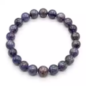 Beaded bracelet of round 5 to 9mm iolite stones in deep purple-blue shades for third eye intuition inner vision psychic clarity and life direction guidance