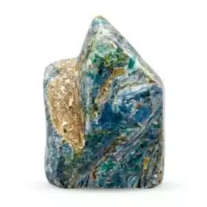 0.8-1.0 lb kyanite free shape specimen in blue-green blade formation with natural gold mineral shimmer — alignment crystal.