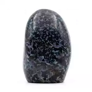 Indigo gabbro Mystic Merlinite free-form specimen, 1.4 to 2.1 pounds, in deep black and forest green stone for magical shadow work and altar centerpiece display.