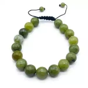 10mm Chinese jade beaded stretch bracelet in deep green stone for fortune, harmony, protection, and prosperity abundance daily crystal wear.