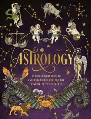 Astrology A Guided Workbook cover with colorful celestial and astrological symbols illustration — an interactive natal chart and houses study companion by Chartwell Books.