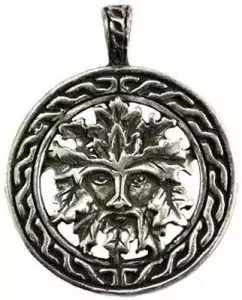 Celtic Greenman Amulet showing foliate face of leaves and vines representing vegetation god and nature spirit talisman for earth connection growth and wild nature ritual