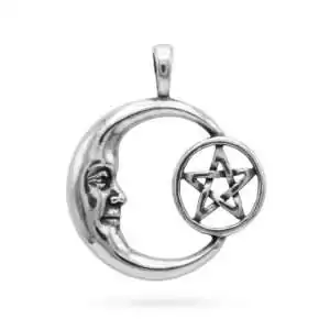 Pentacle Moon Celestial amulet pendant combining pentagram and crescent moon symbols for Wiccan wear