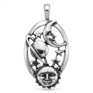 Harmonious Universe Celestial amulet pendant by Azure Green showing cosmic balance and celestial design
