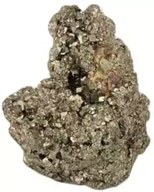 Natural raw pyrite cluster known as Fool's Gold with metallic golden iron sulfide surface used as a money and prosperity attraction charm in folk magic