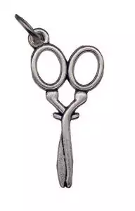 1-inch scissor amulet charm showing miniature scissors design in metal, folk magic pendant for cord cutting rituals releasing toxic ties and protection workings