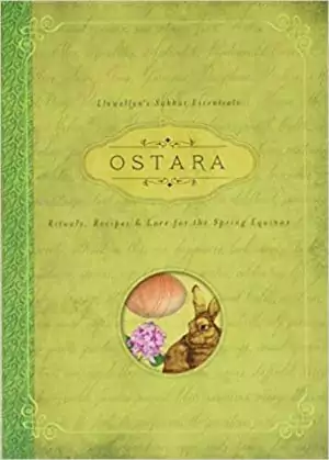Light green book cover of Ostara from the Llewellyn Sabbat Essentials series with spring equinox pagan symbols for renewal rituals and seasonal celebration