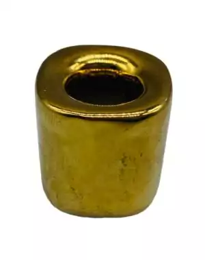 Gold ceramic chime candle holder — compact metallic gold altar taper holder for 4-inch ritual chime candles and spell work ceremonies.