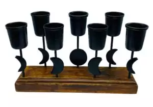 Moon Phases card holder 7.5 inch showing full lunar cycle decoration — decorative altar display piece for holding tarot and oracle cards.
