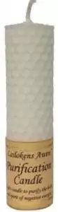 Lailokens Awen purification beeswax candle 4.25 inch — white hexagonal honeycomb-texture beeswax candle labeled for clearing negative energy.