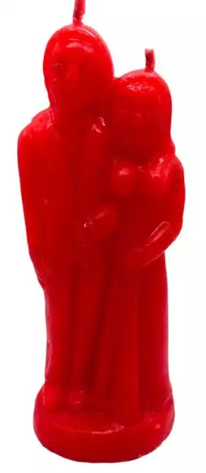 Red marriage figure candle — hoodoo love union candle showing two joined figures in red wax for commitment and romance rituals.