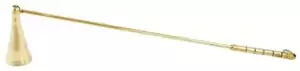 Twelve-inch long brass candle snuffer with traditional conical bell and elegant handle shown as a classic ritual altar tool