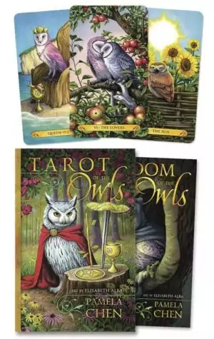 Tarot of the Owls deck and book set box by Alba & Chen — illustrated owl-themed tarot set with decorative box featuring an owl artwork cover.